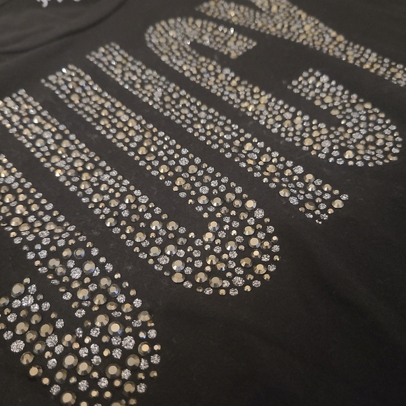 Juicy Couture Womens Black Rhinestone “JUICY” Logo Tee, Size Large - Picture 3 of 7